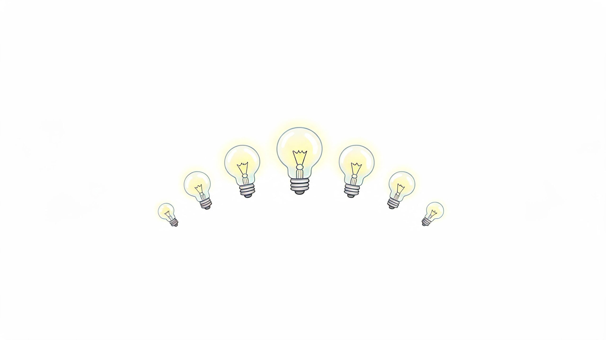 Een reeks lichtgevende gloeilampen in verschillende formaten die op een rij in een boog zijn geplaatst.