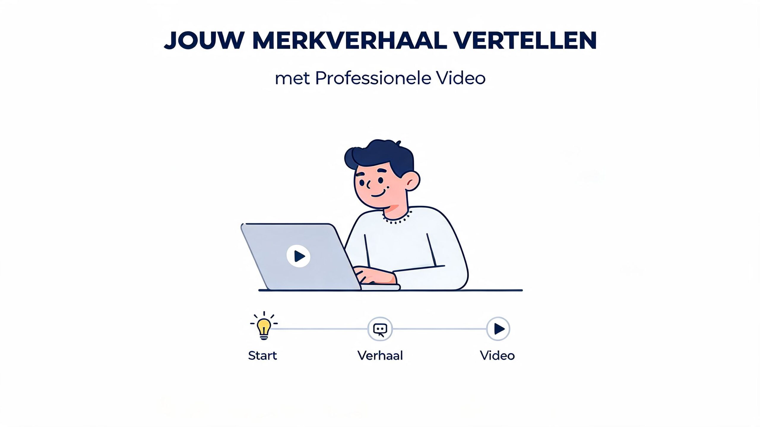 Een illustratie van een man die op een laptop werkt, wat staat voor professionele videoproductie en storytelling.